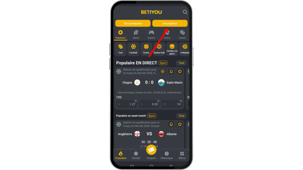 Inscription sur Betanadyou apk
