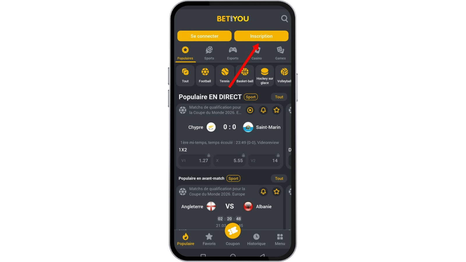 Inscription sur Betanadyou apk