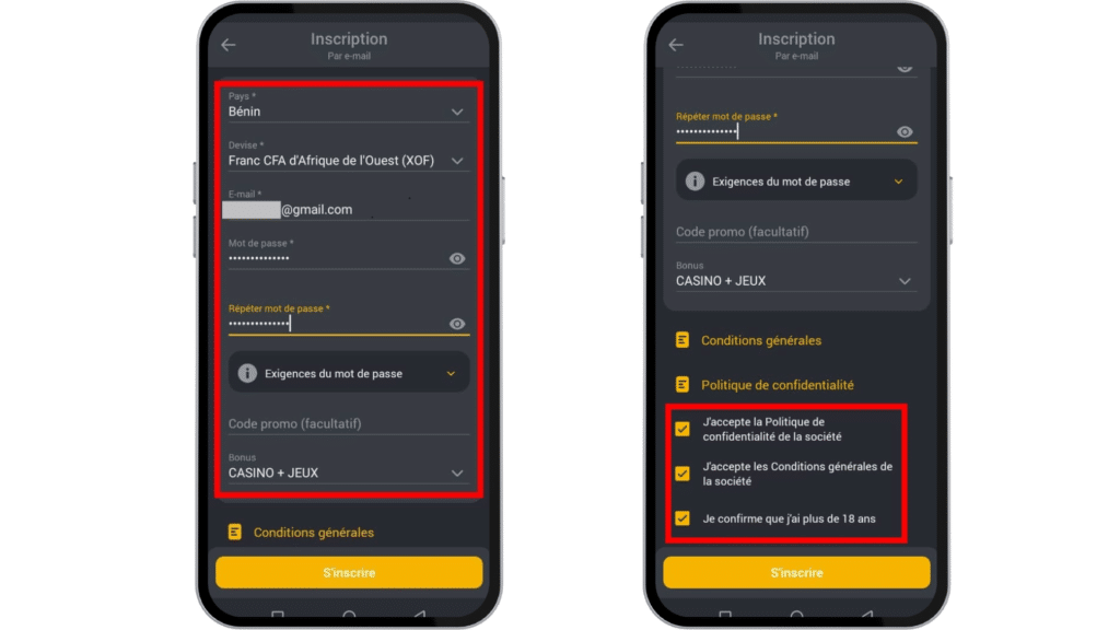Inscription sur Betandyou apk