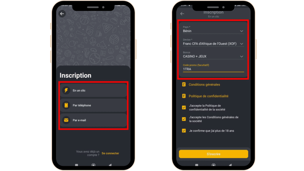 Inscription sur Betandyou app