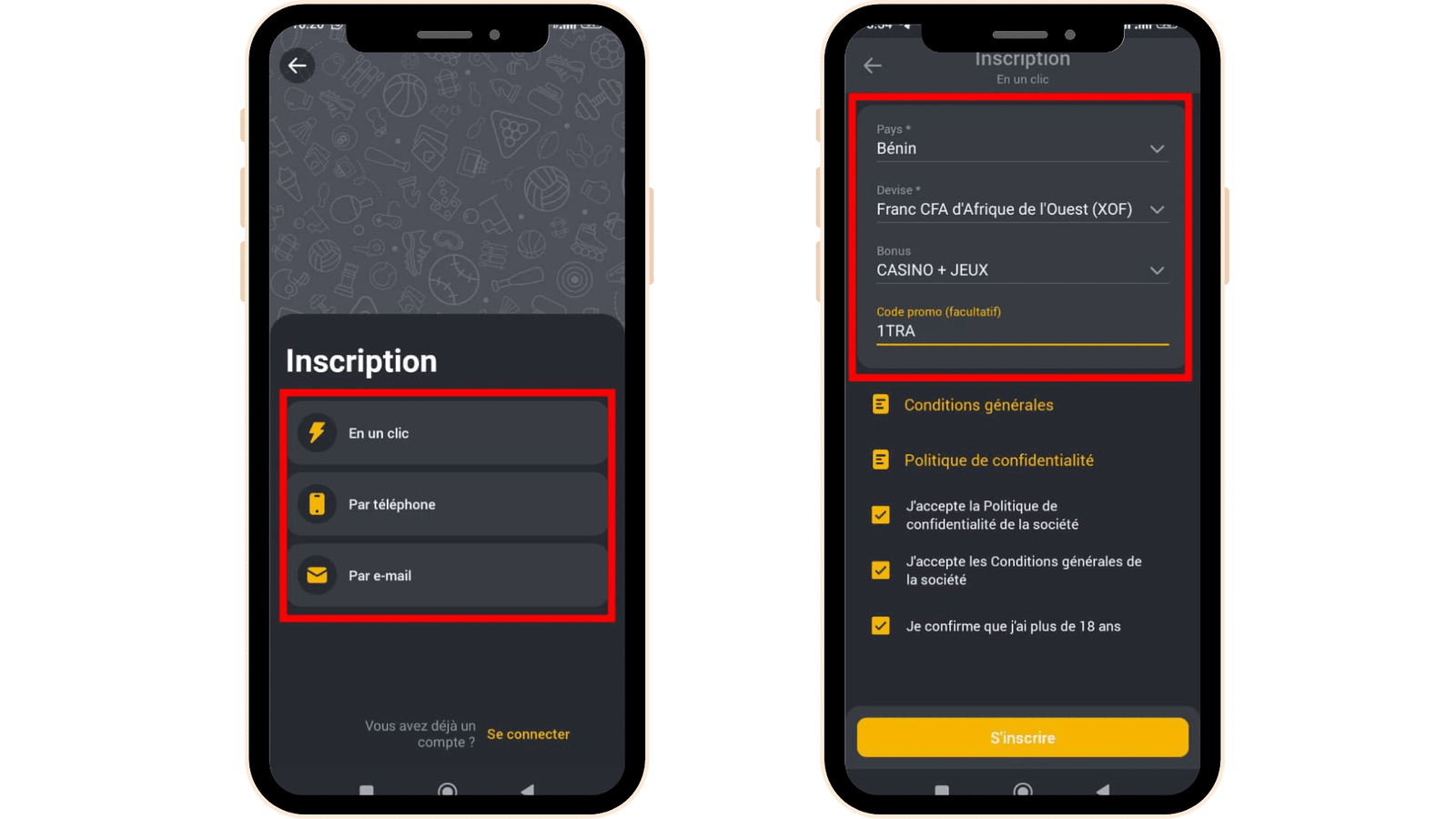 Inscription sur Betandyou app