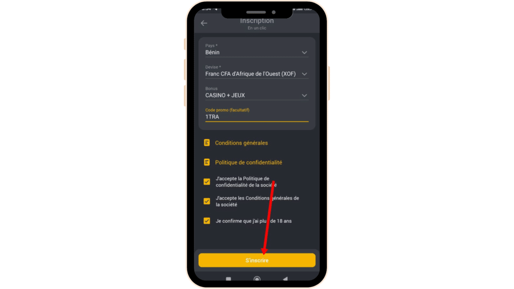 Inscription sur Betandyou app