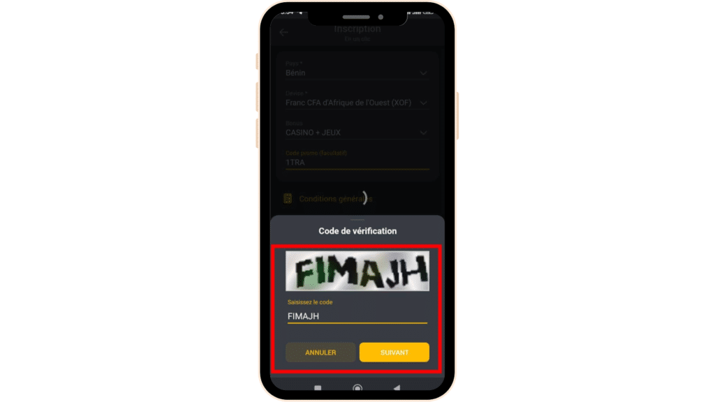 Inscription sur Betandyou app