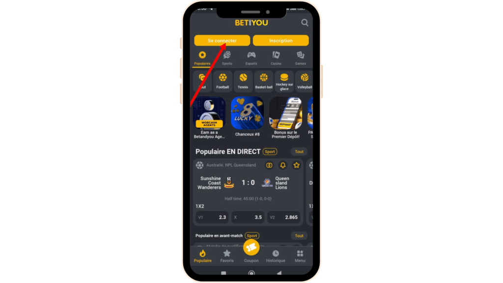 Connexion sur Betandyou app