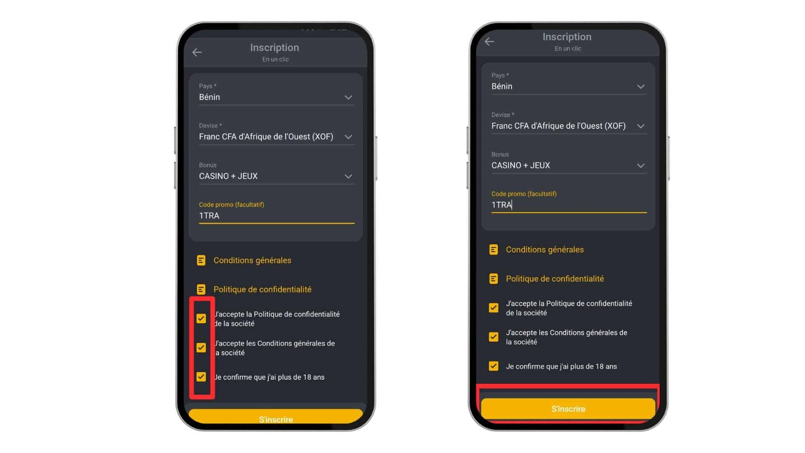 accepter les conditions - inscription par téléphone